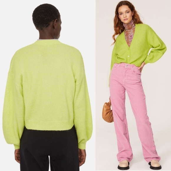 BAUM PFERDGARTEN 90s Alpaca Wool Puff Sleeve Oversized Crop Cardigan Sweater S - Picture 4 of 11